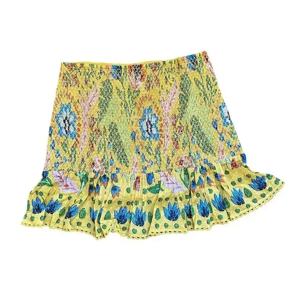 FARM RIO Summer Garden Dream Yellow Multi Floral Ruffled Mini Skirt XL, NWT - Picture 4 of 11